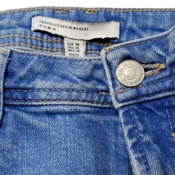 Zara Jeans Size 6 Trafaluc Denim Makers Jeans Distressed Destroyed Frayed Hem - Picture 5 of 6